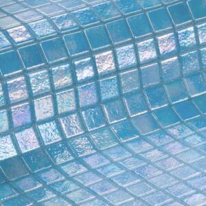 Azure blue iridescent glass mosaic tile