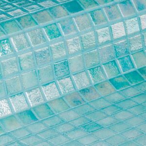 Coral iridescent glass mosaic tile